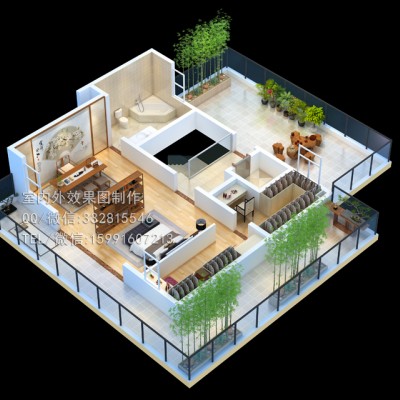 西安3D效果图制作|建筑景观门头|庭院绿化俯视图设计